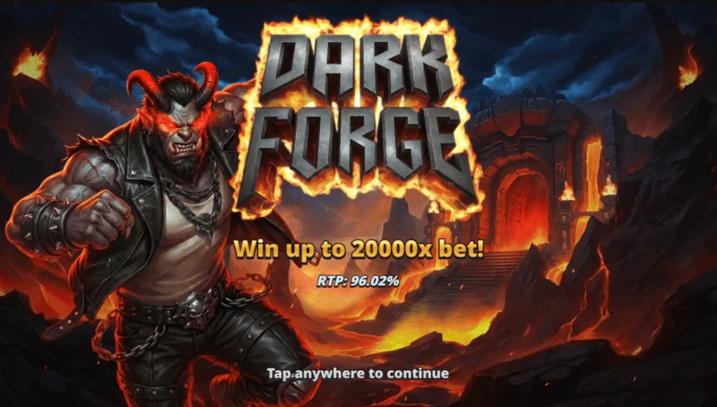 Dark Forge - startmenu met het thema van een helse smederij