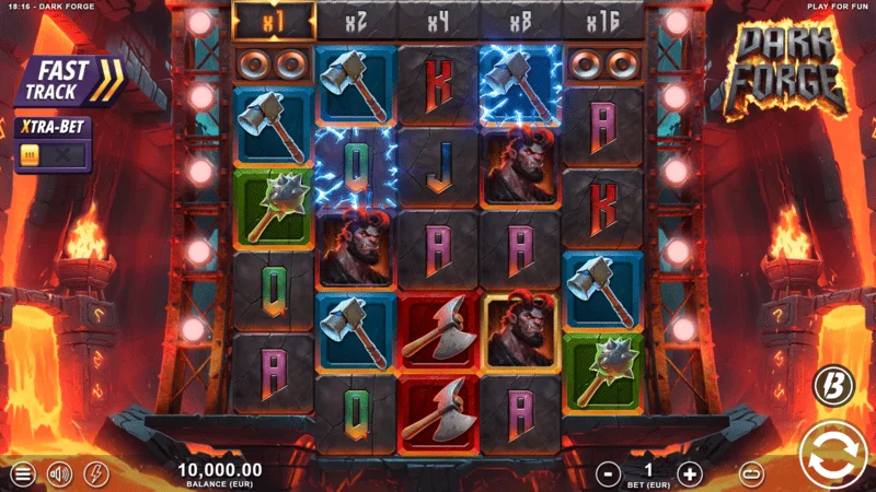 Dark Forge - hoofdspeelscherm met een 4-5-5-5-4 raster